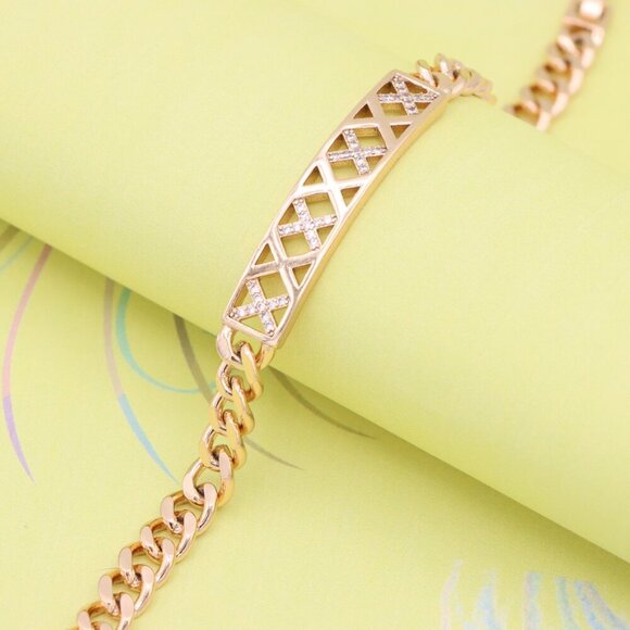 "Rose Gold Bracelet with Criss-Cross Diamond Detailing, XPBL0959 - Picture 1 of 12